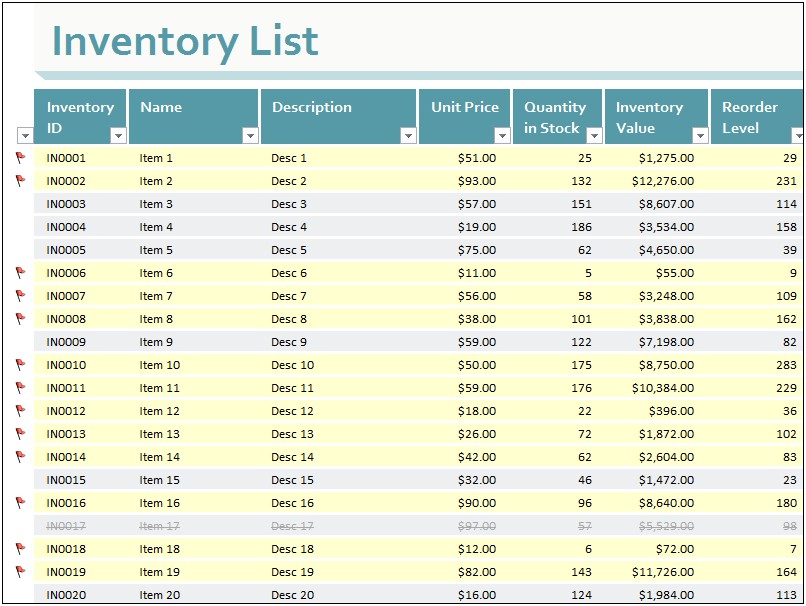 Free Excel Inventory Template With Formulas