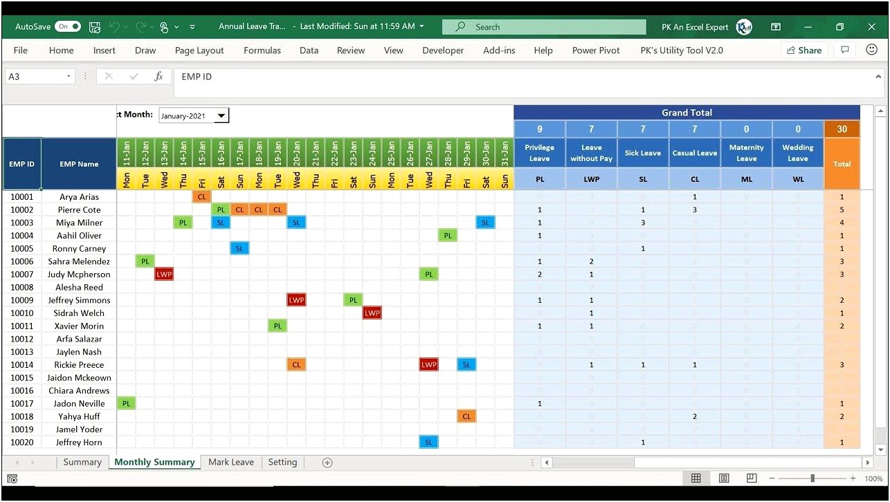 Free Excel Leave Tracker Template 2018