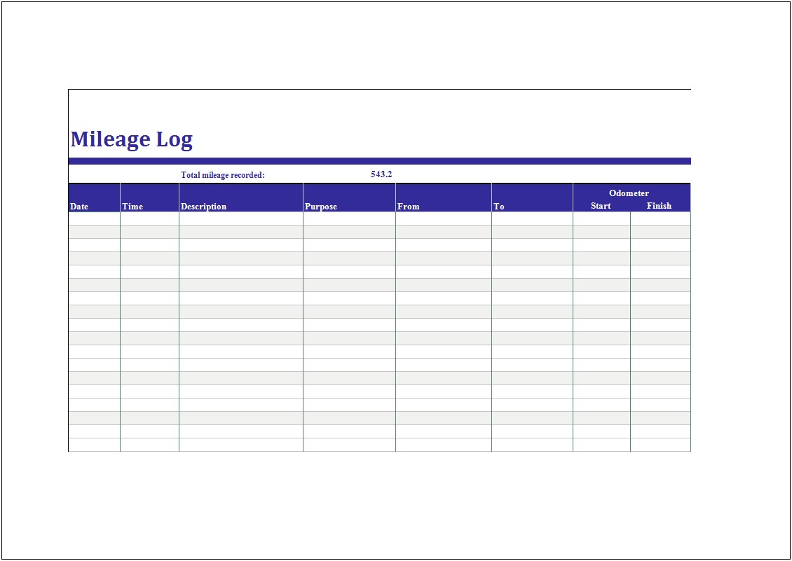 Free Excel Mileage Log And Reimbursement Template