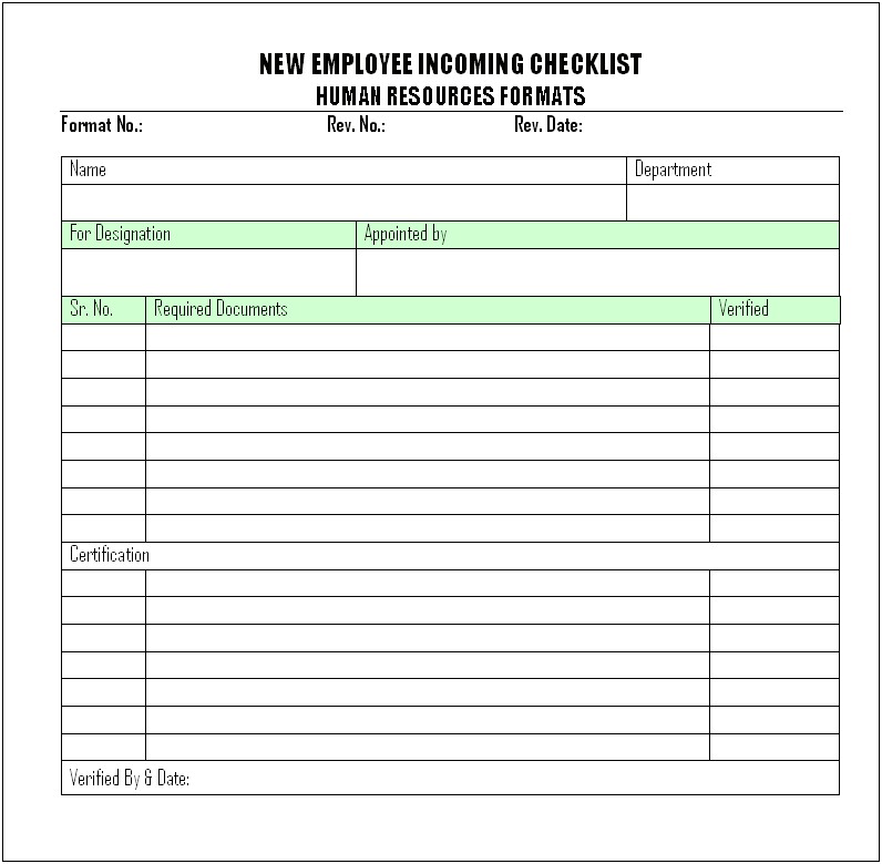Free Excel New Hire Checklist Template