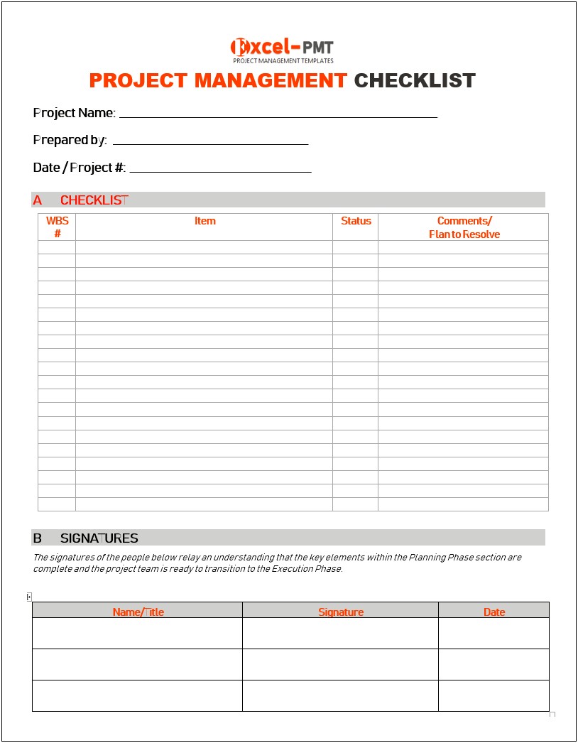 Free Excel Project Manager Checklist Template Free