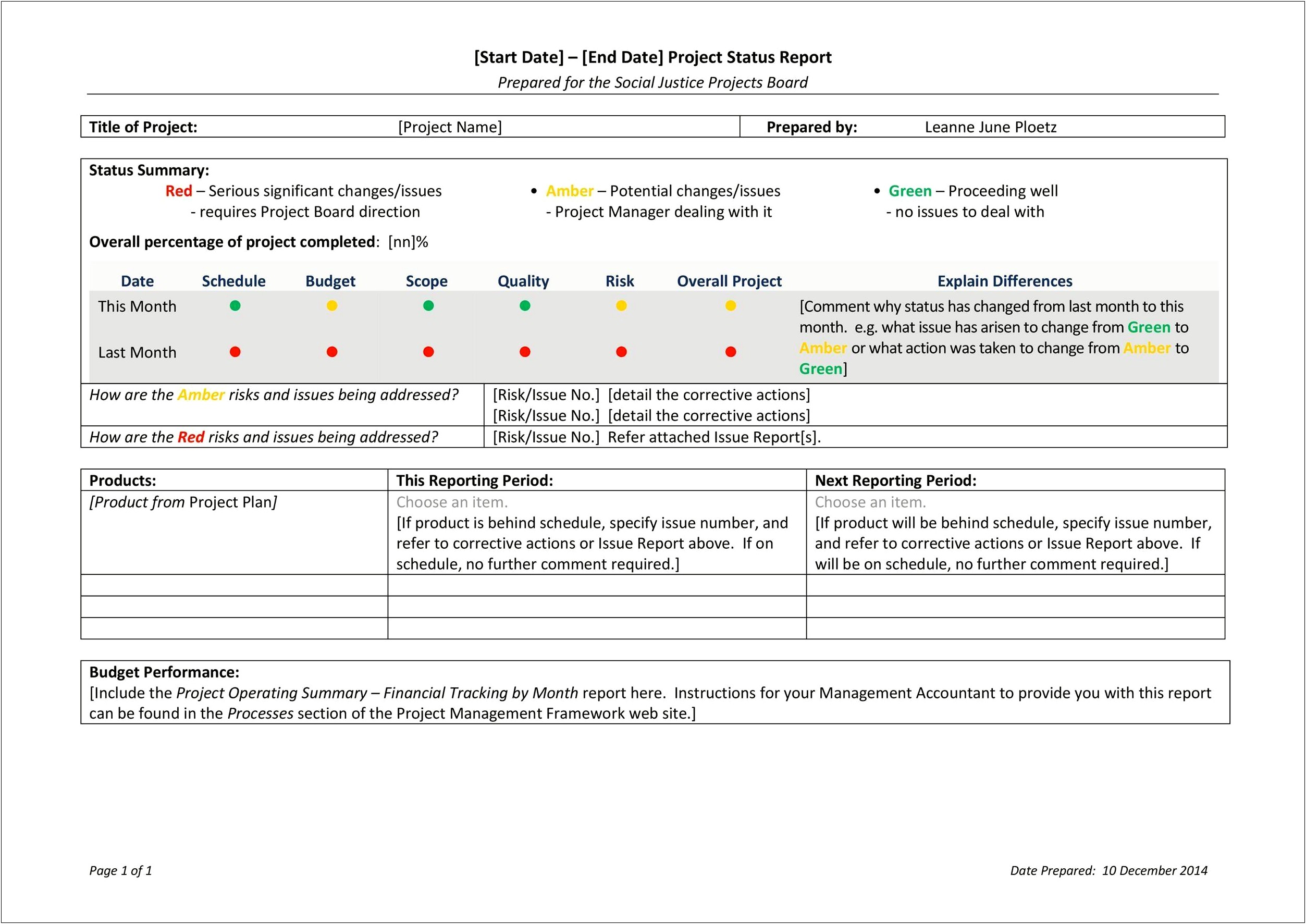 Free Excel Project Progress Report Template