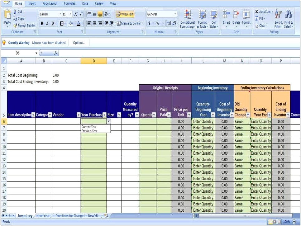 Free Excel Running Inventory Template With Formulas