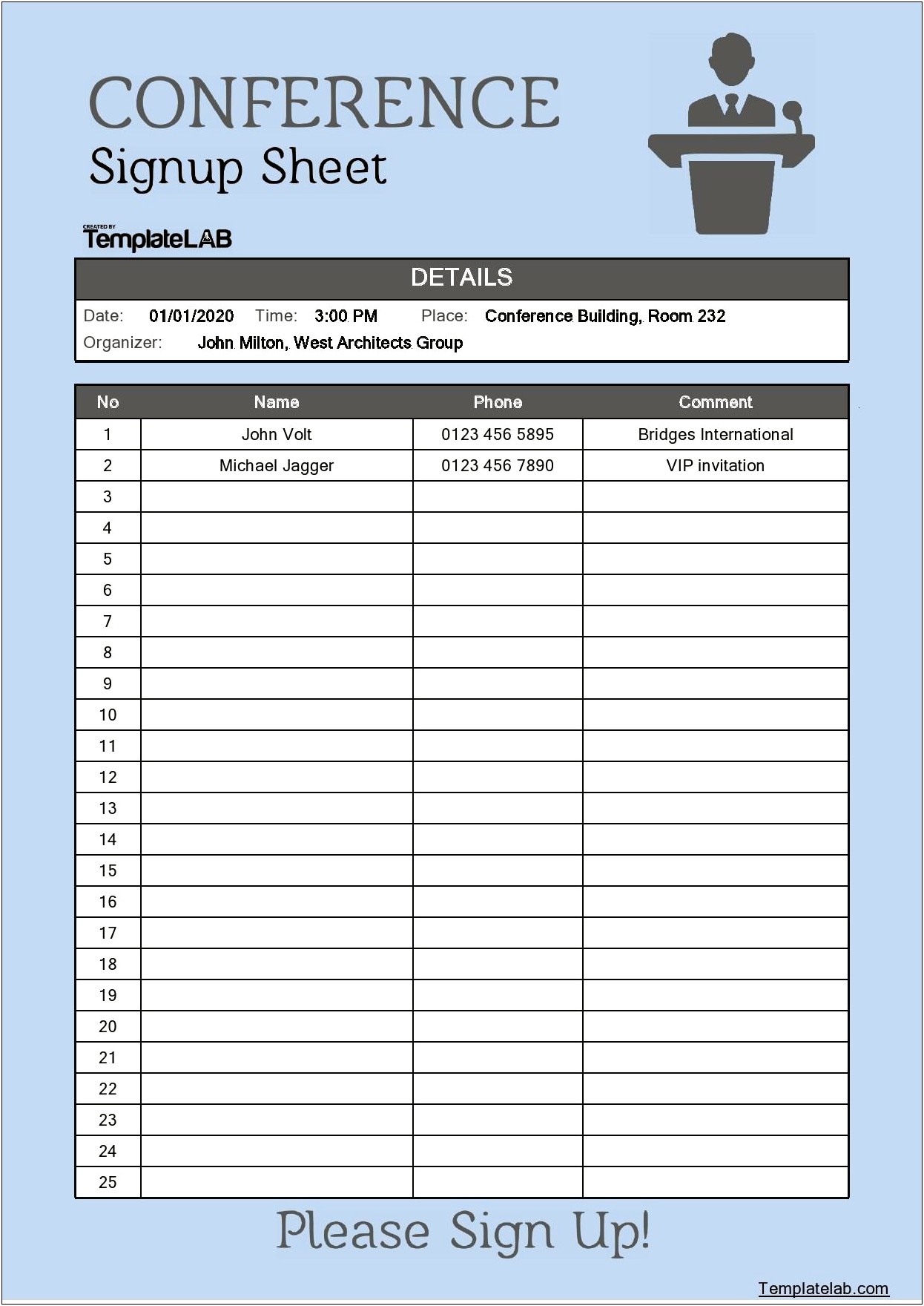 Free Excel Sign Up Sheet Template