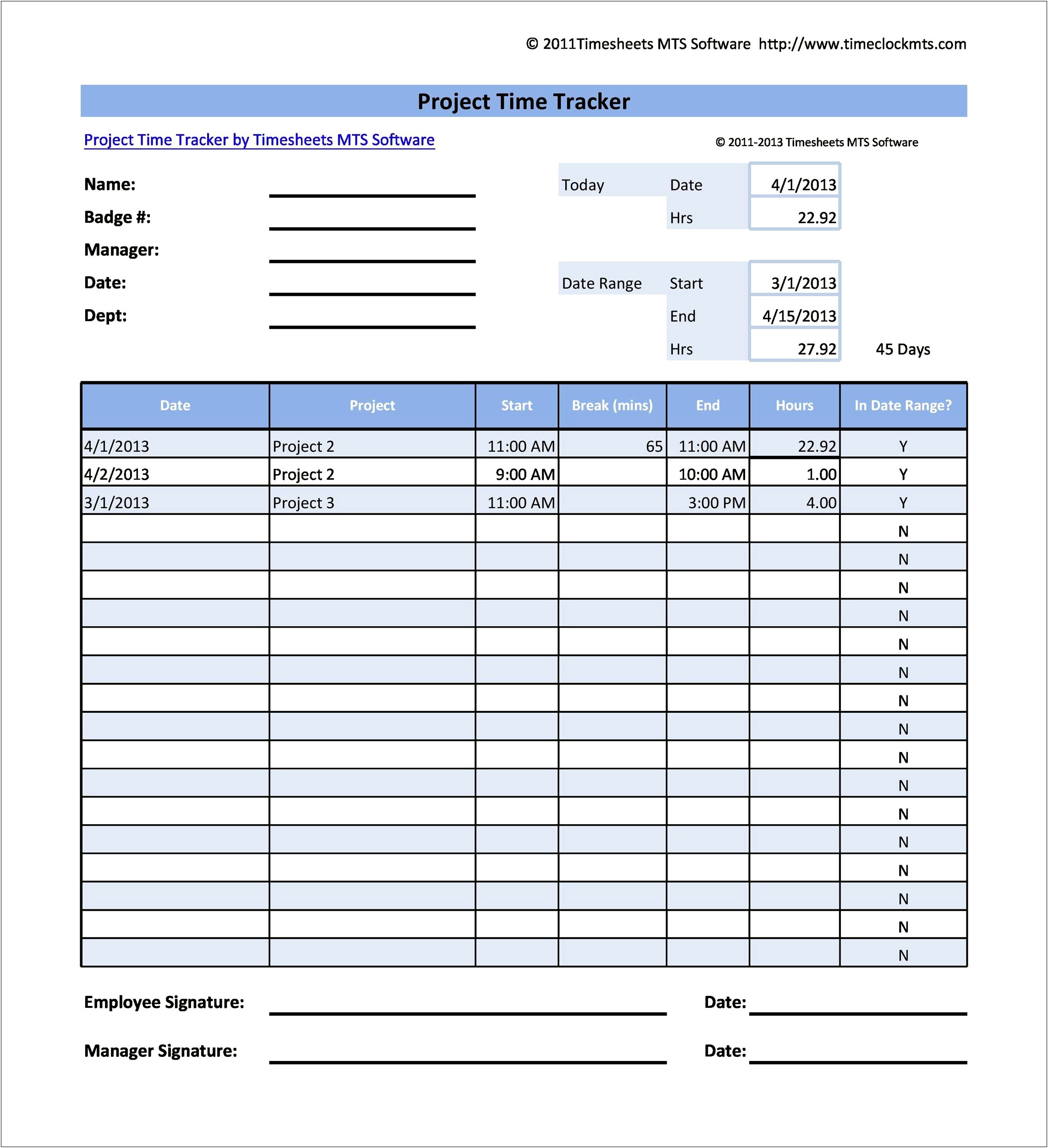 Free Excel Template For Time Tracking