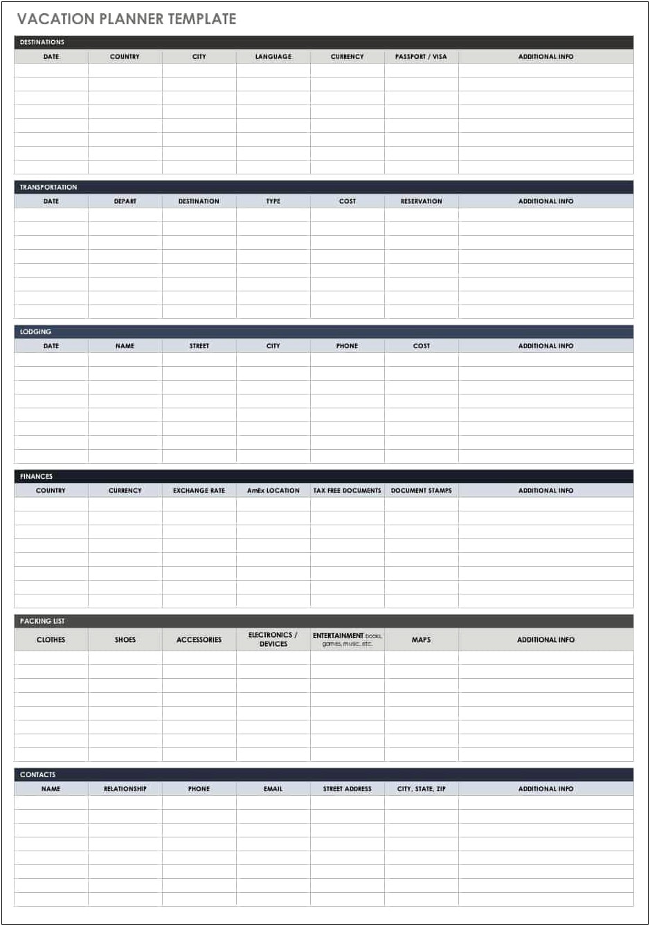 Free Excel Templates For Travel Itinerary