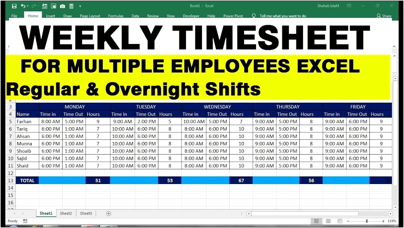 Free Excel Timesheet Template For Multiple Employees