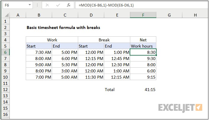 Free Excel Timesheet Template With Breaks
