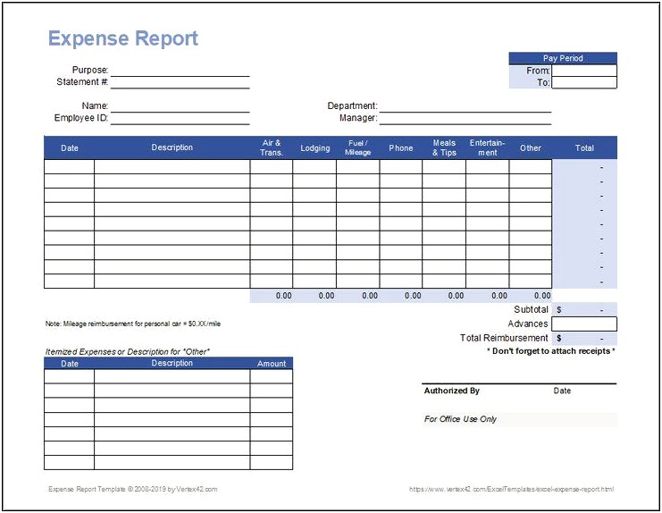 Free Expenses Report Template Excel Free