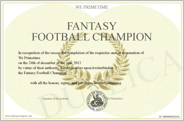 Free Fantasy Football Award Certificate Template