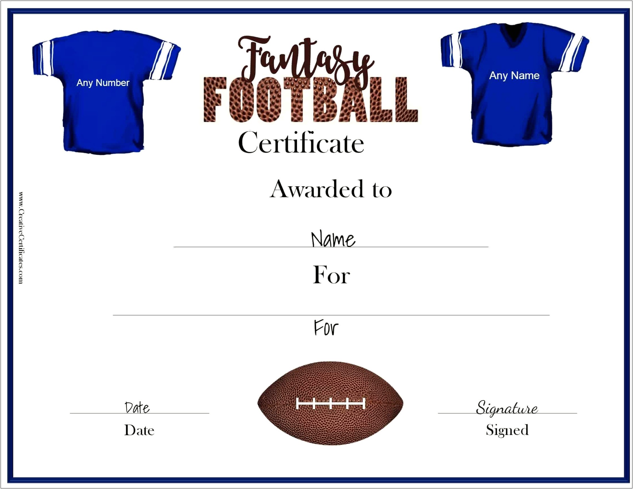 Free Fantasy Football Champion Certificate Template