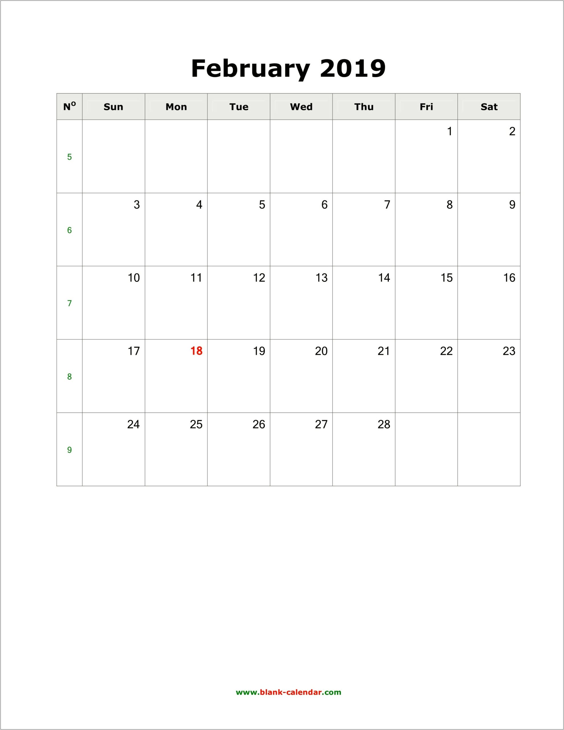 Free February 2019 Vertical Calendar Template