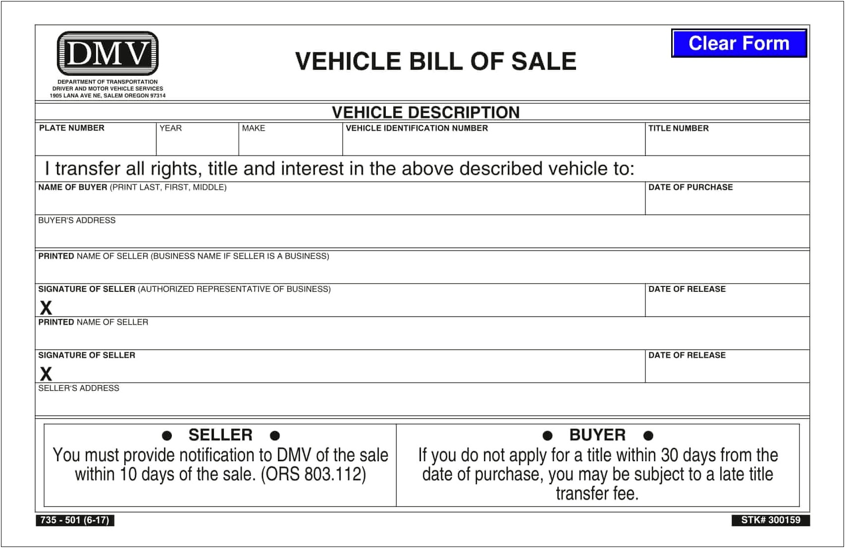 Free Fillable Bill Of Sale Template For Car