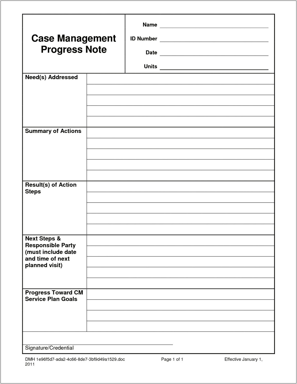 Free Fillable Case Management Notes Template
