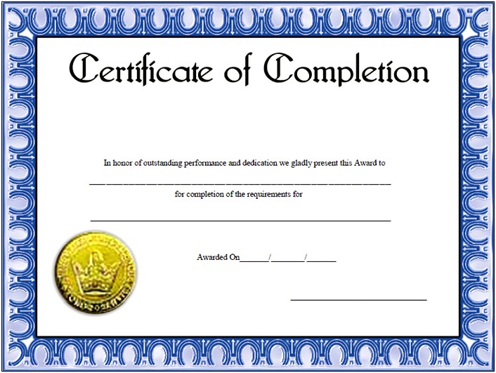 Free Fillable Certificate Of Completion Template