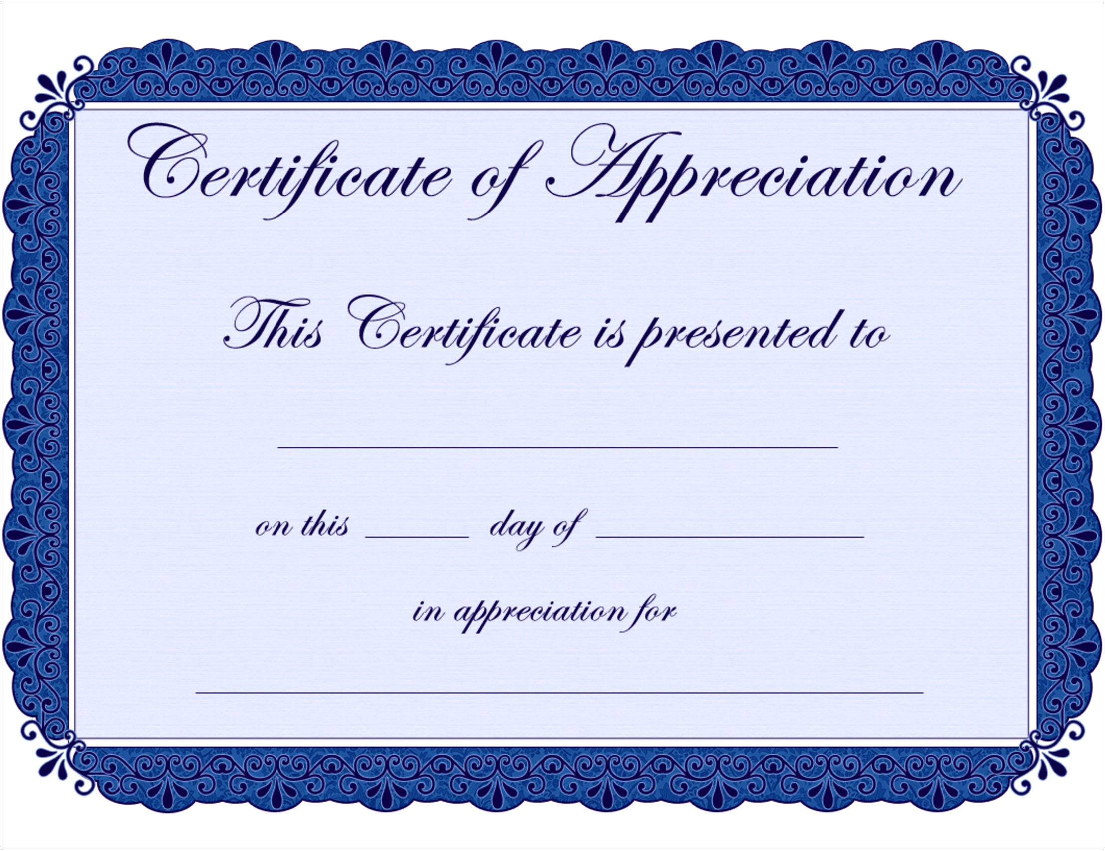Free Fillable Certificates Of Appreciation Templates