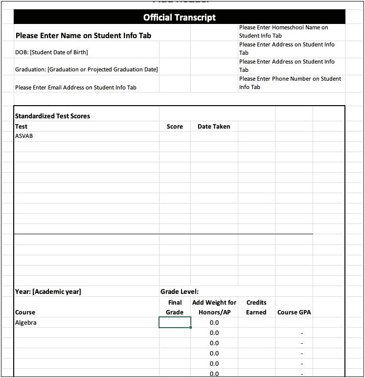 Free Fillable Homeschool Report Card Template