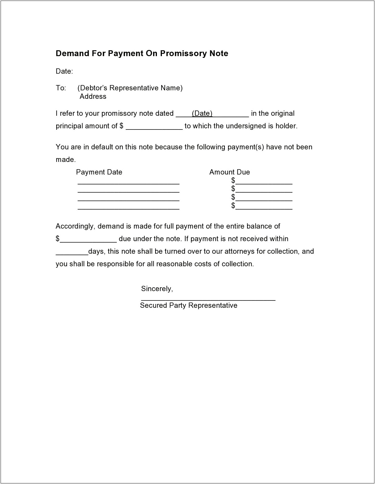 Free Final Demand For Payment Letter Template