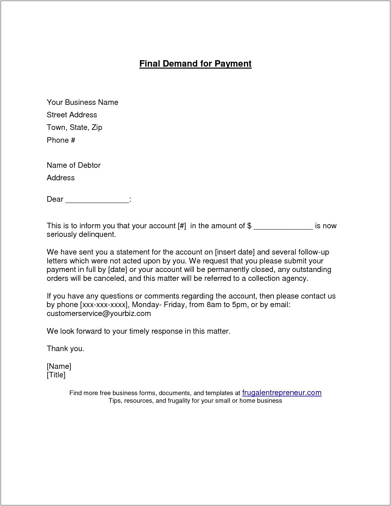 Free Final Demand Payment Letter Template