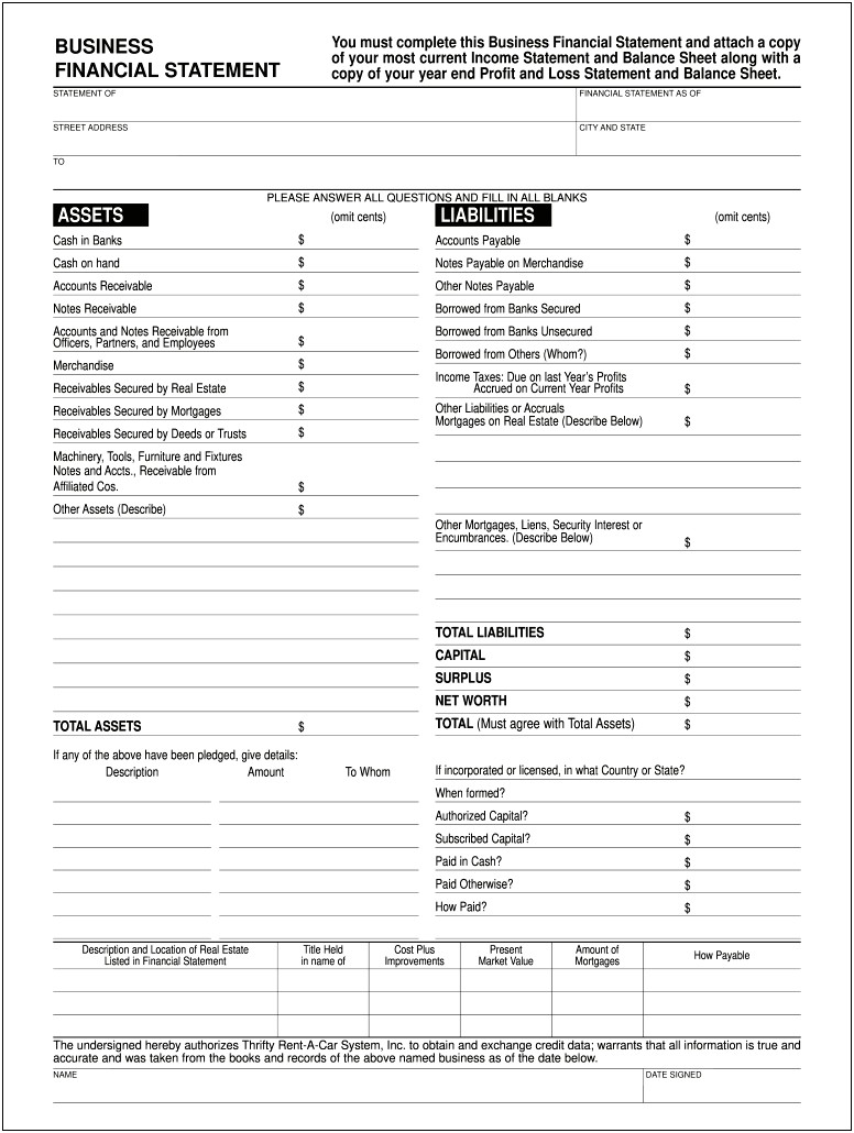 Free Financial Statement Template For Business