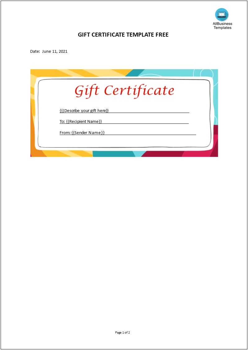 Free Fitness Gift Certificate Template Pages