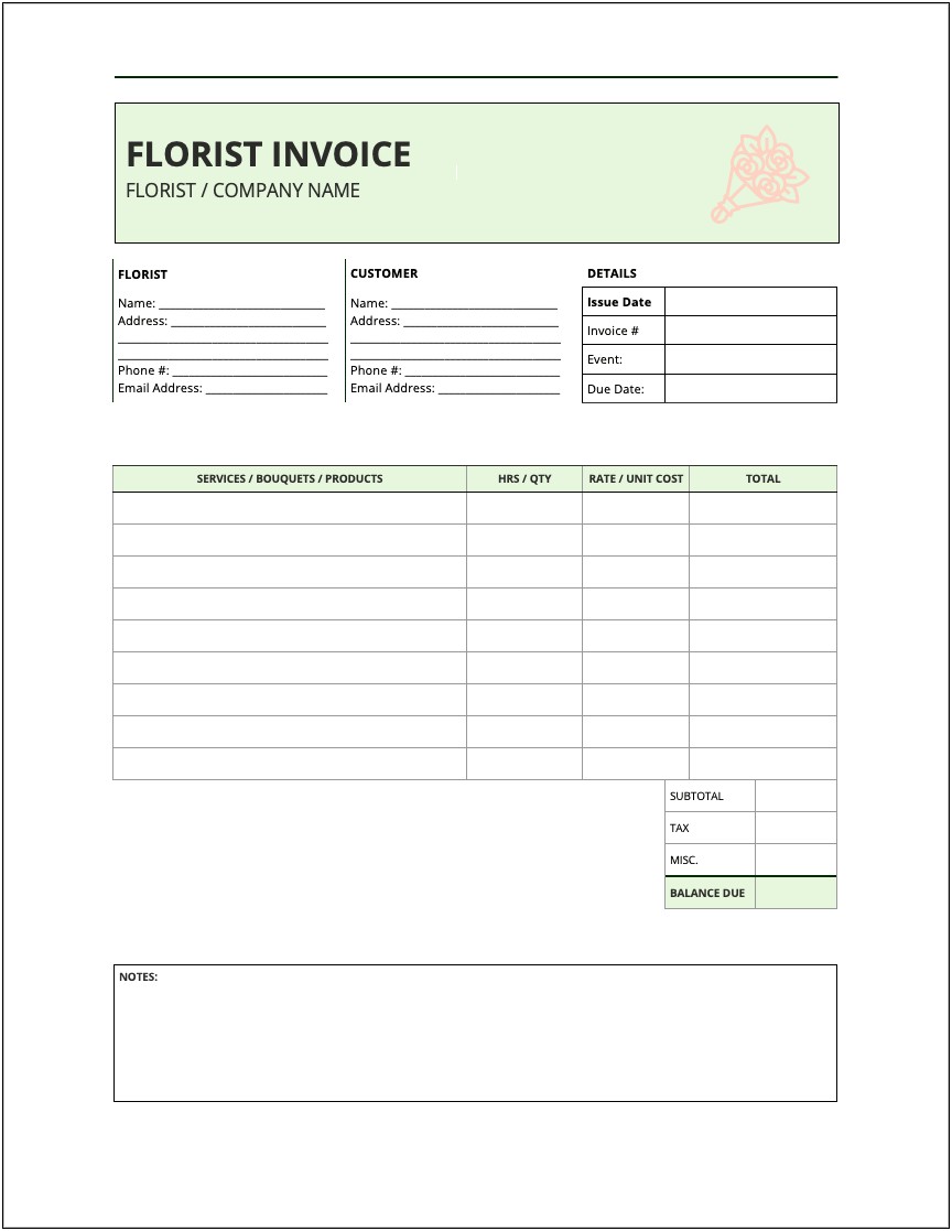 Free Flower Delivery Work Order Template Excel