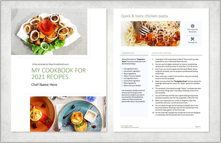 Free Full Page Recipe Templates For Excel