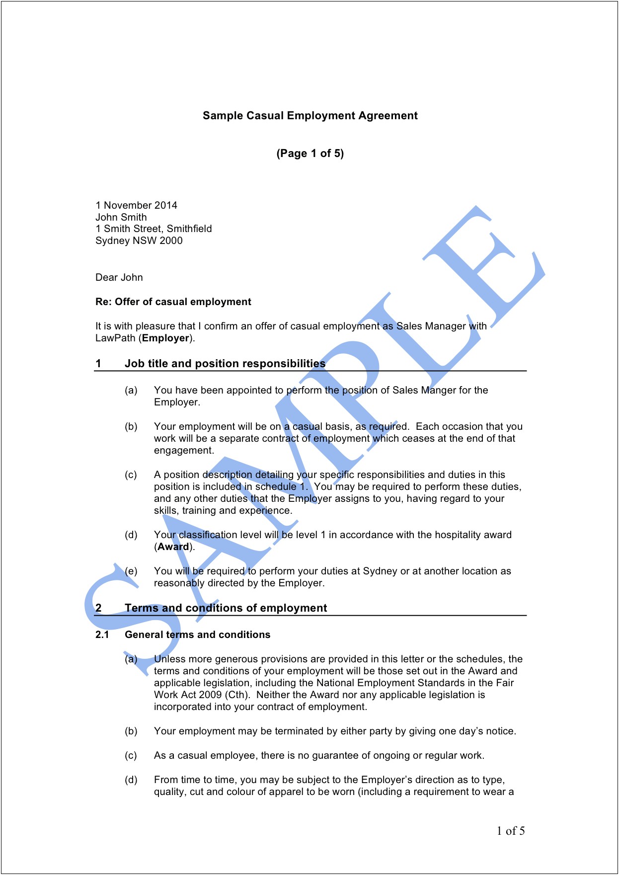 Free Full Time Employment Contract Template