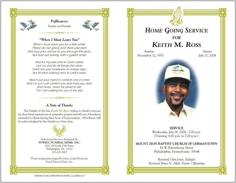 Free Funeral Order Of Service Template Microsoft Word