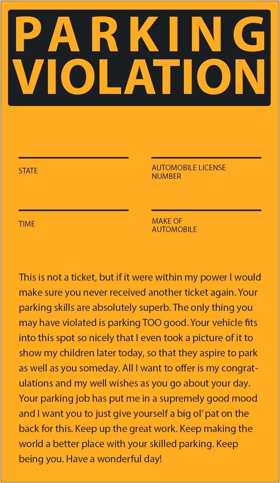Free Funny Fake Parking Ticket Template