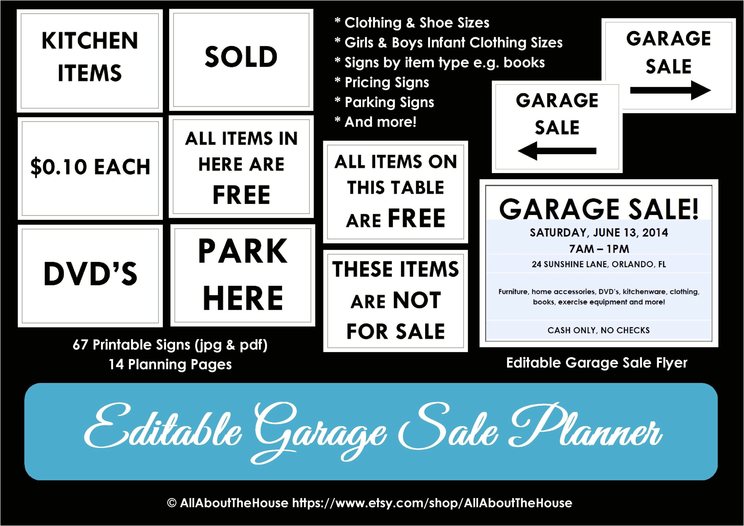 Free Garage Sale Size Sign Template