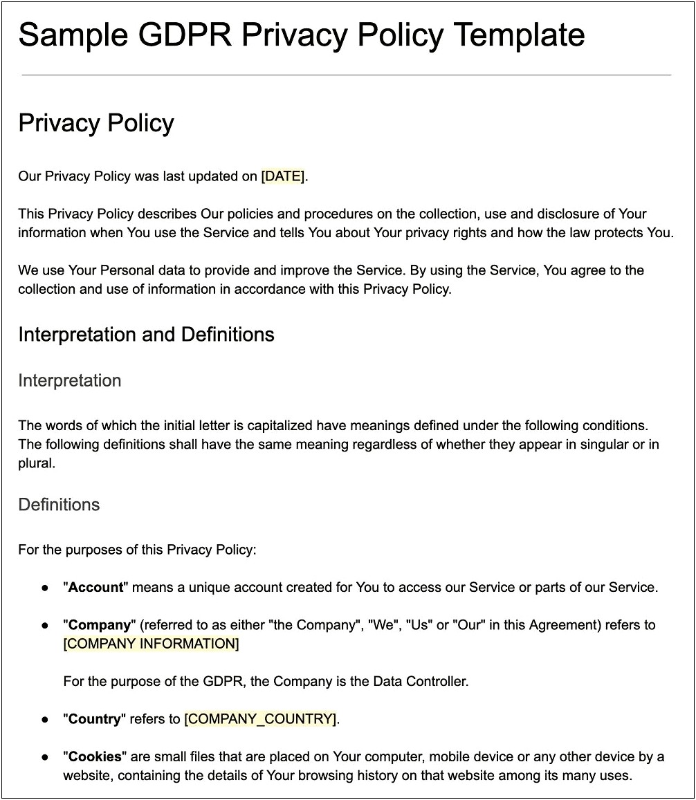 Free Gdpr Compliant Privacy Policy Template Uk