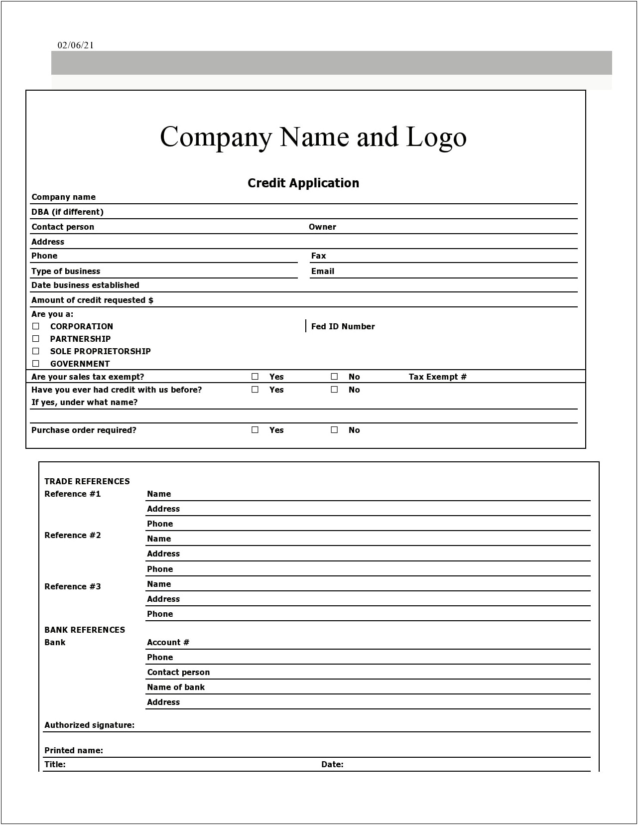 Free Generic Commercial Loan Application Template