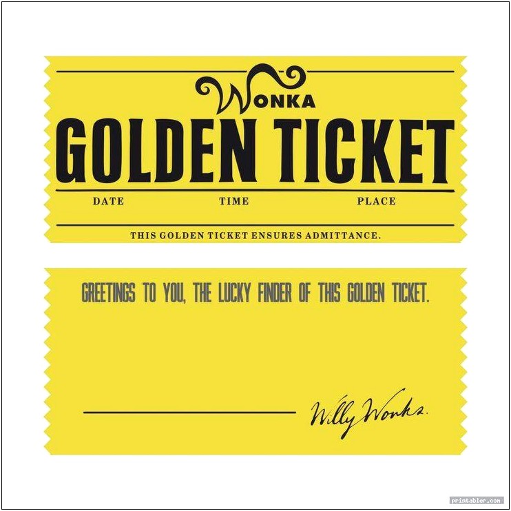 Free Golden Ticket Template Willy Wonka