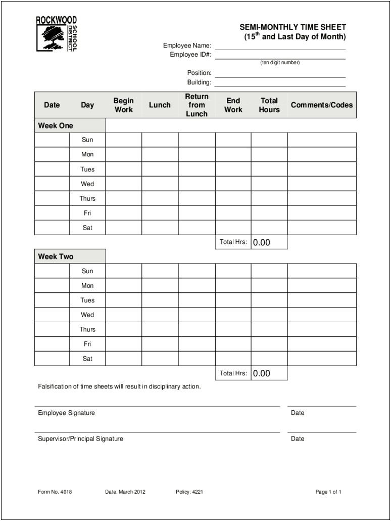 Free Google Docs Monthly Timesheet Template