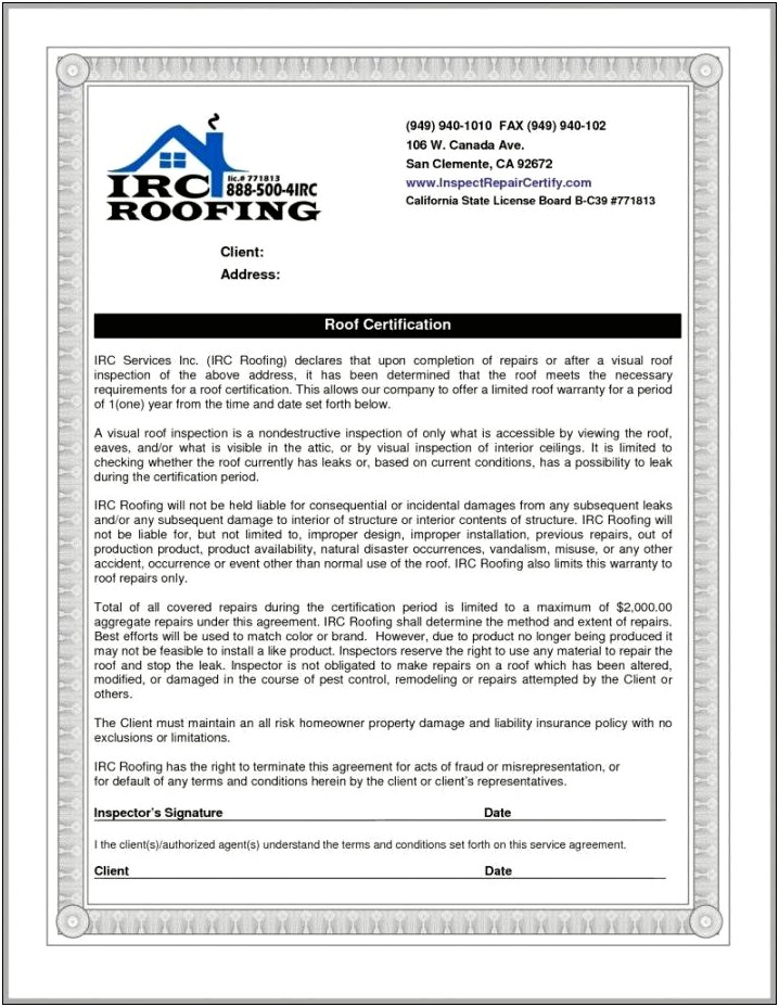 Free Google Docs Roofing Warranty Letter Template