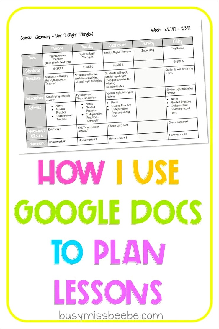 Free Google Sheets Lesson Plan Templates