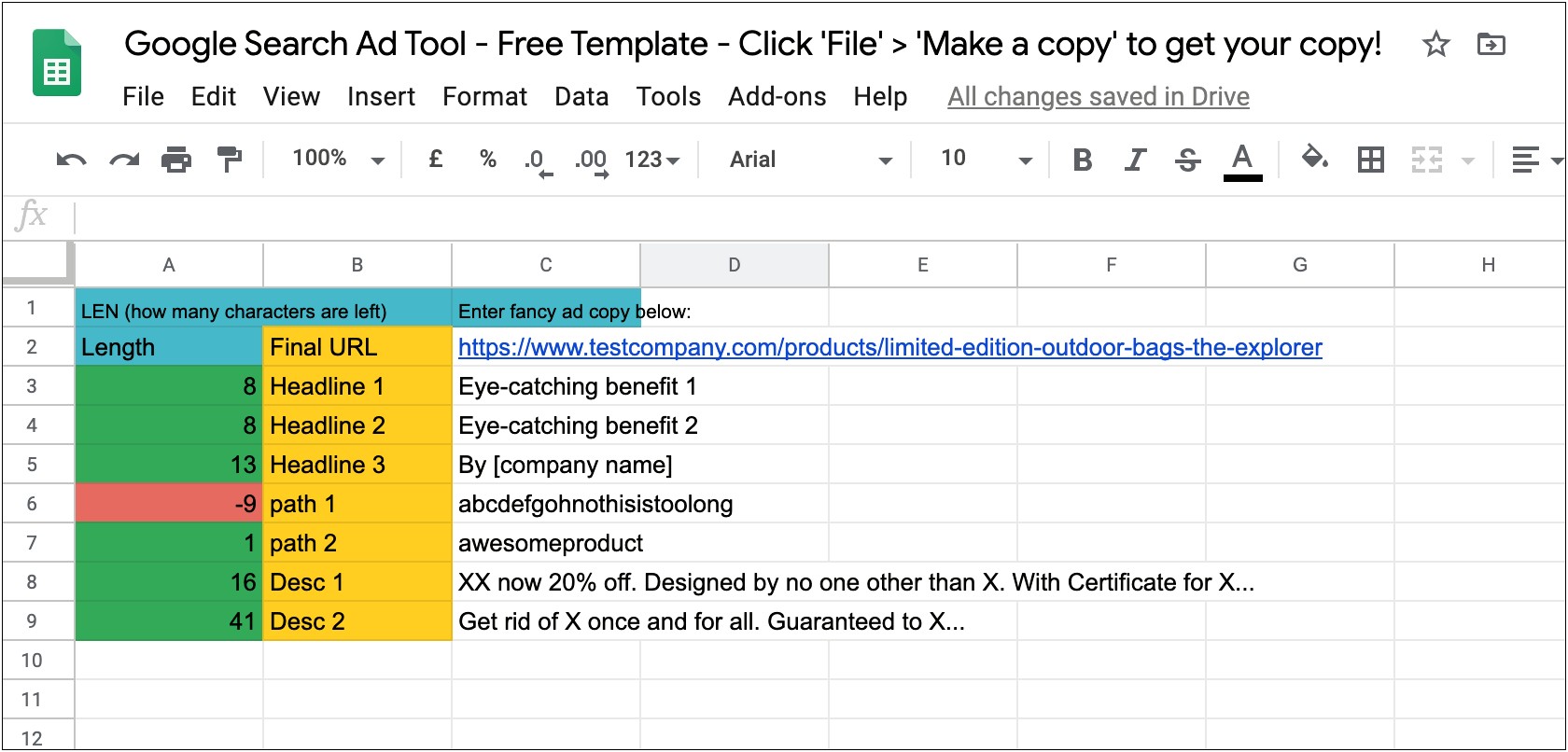 Free Google Sheets Paid Traffic Template