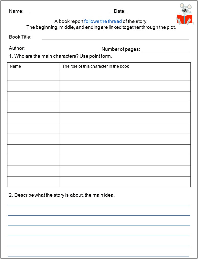 Free Grade 1 Book Report Templates