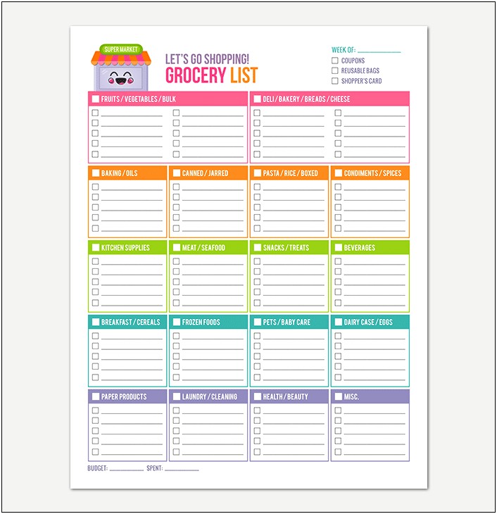 Free Grocery Shopping Checklist Word Template