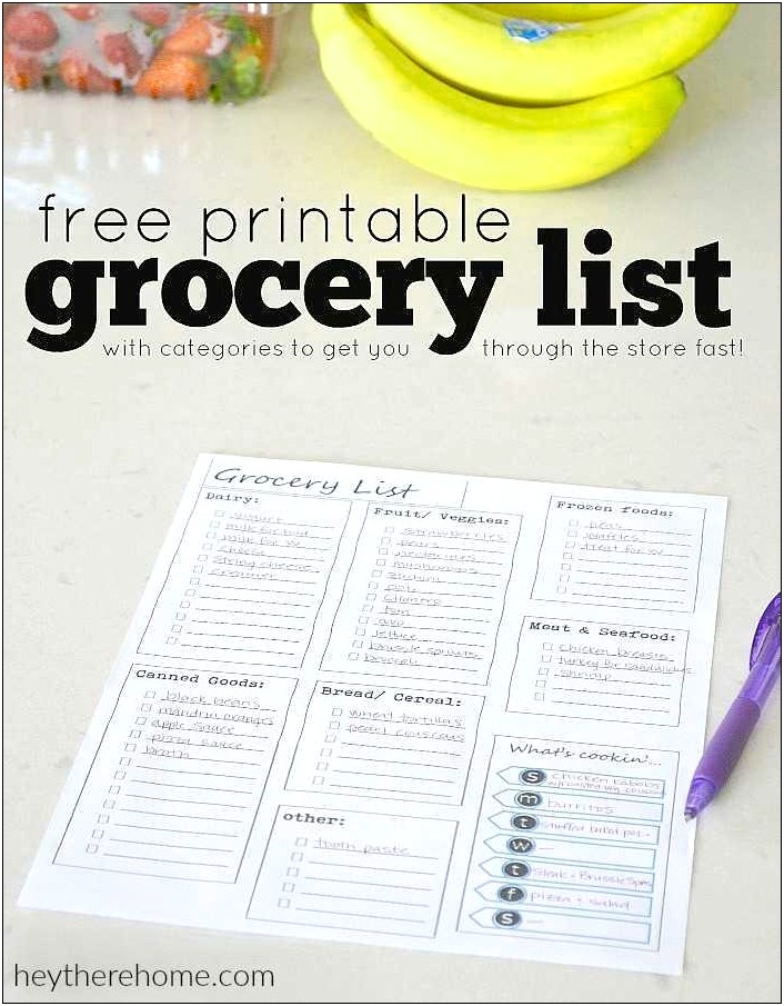 Free Grocery Shopping List Template Printable