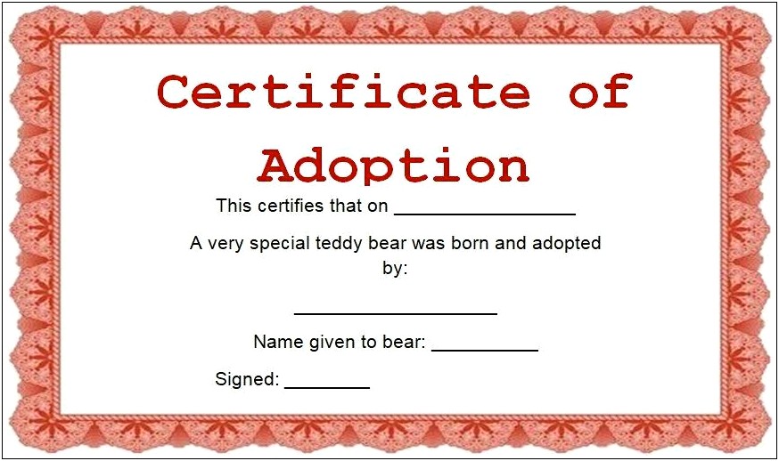 Free Hamster Adoption Certificate Downable Template Word