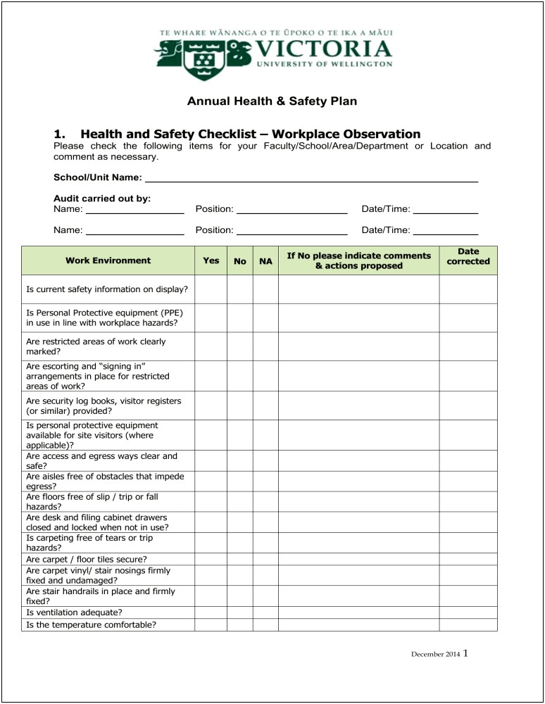 Free Health And Safety Audit Template