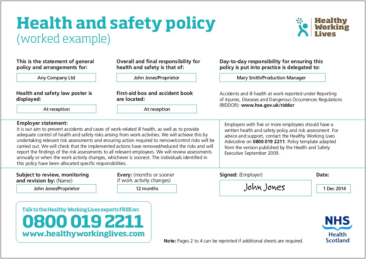 Free Health And Safety Forms Templates