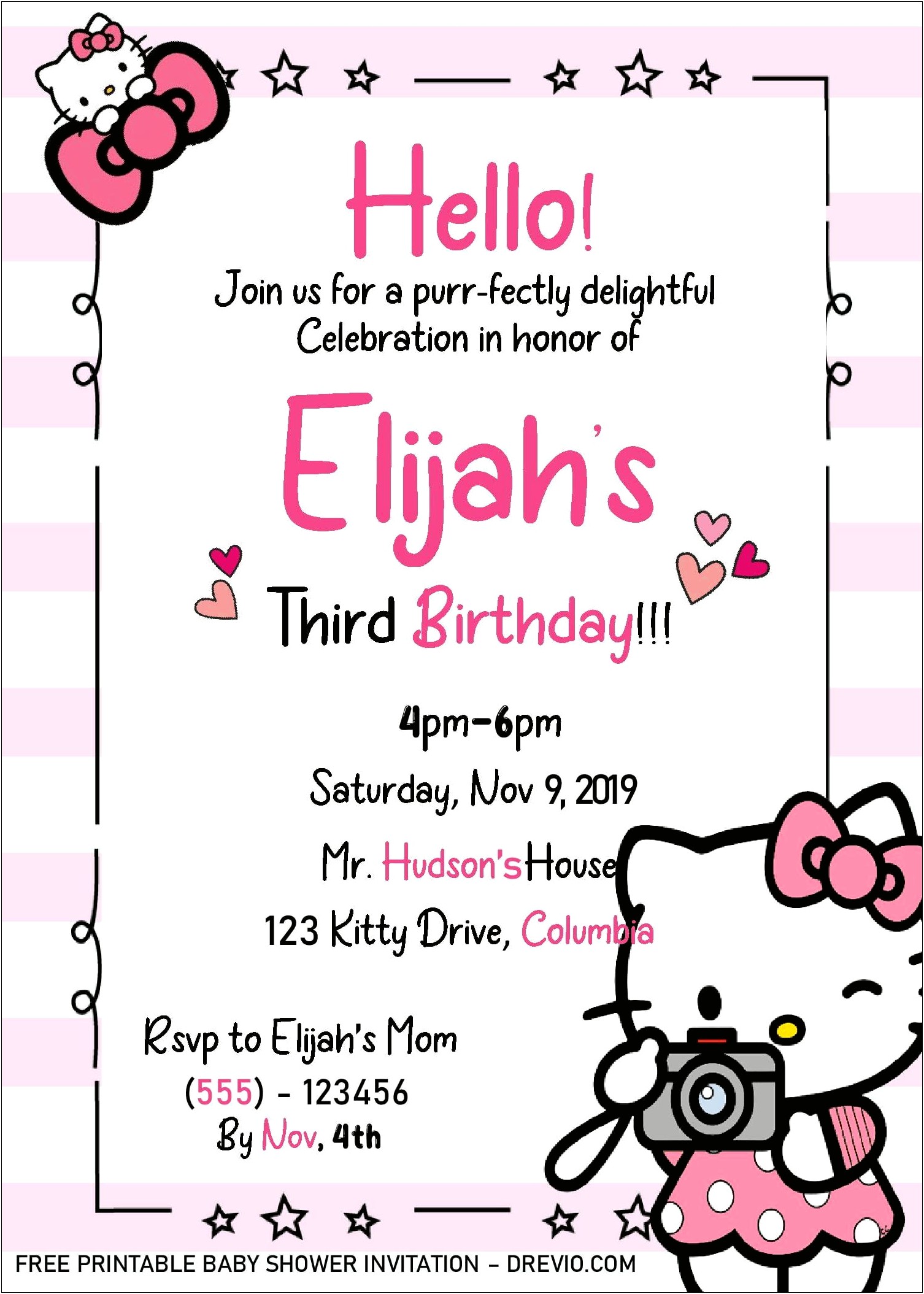 Free Hello Kitty Birthday Party Invitations Templates