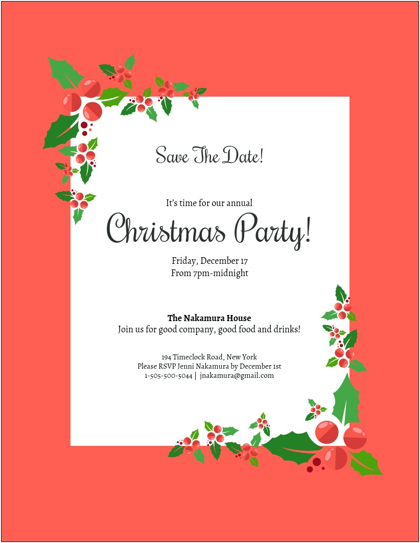 Free Holiday Party Invitation Template Word