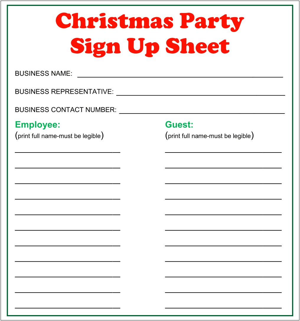 Free Holiday Potluck Sign Up Sheet Template