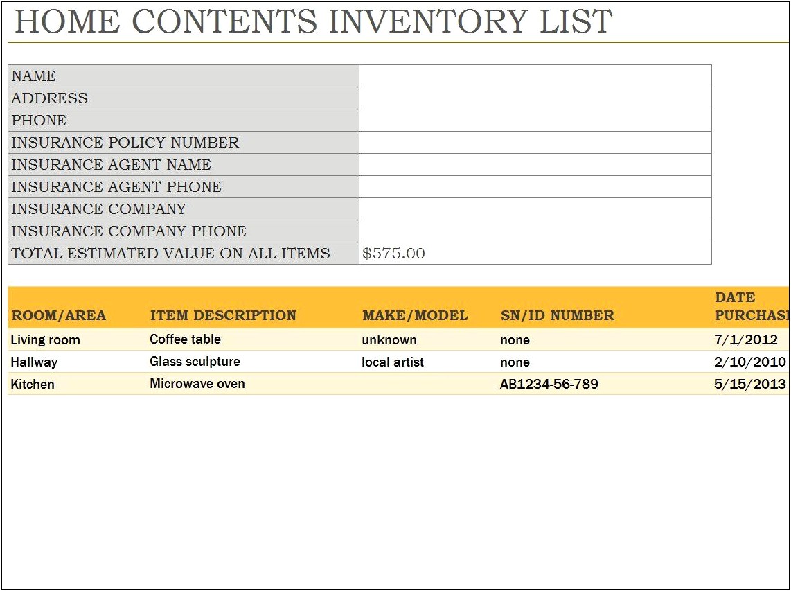 Free Home Inventory Template For Mac