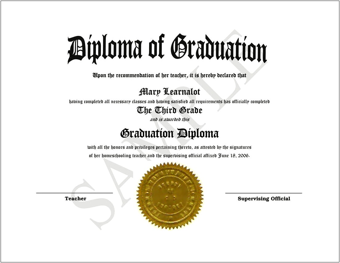 Free Homeschool Diploma Template With Seal