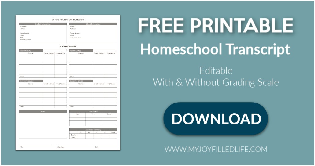 Free Homeschool Middle School Transcript Templates